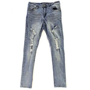 TR Premium Skinny Fit Distressed Jeans Light Wash Mens 34x30 Ripped Denim